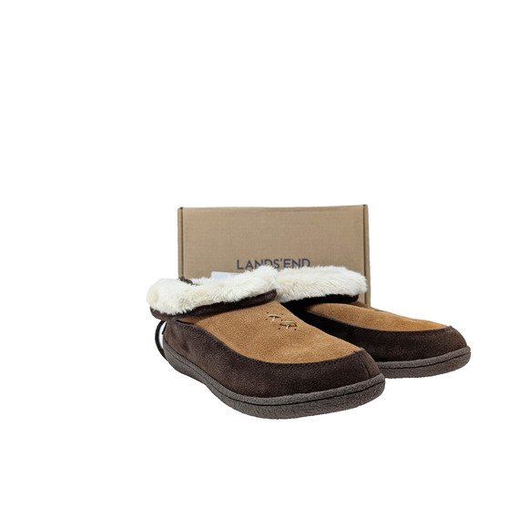 Lands' End Shoes - Lands End Brown Suede Shearling Clog Slip On Slippers Women's Size 7 New